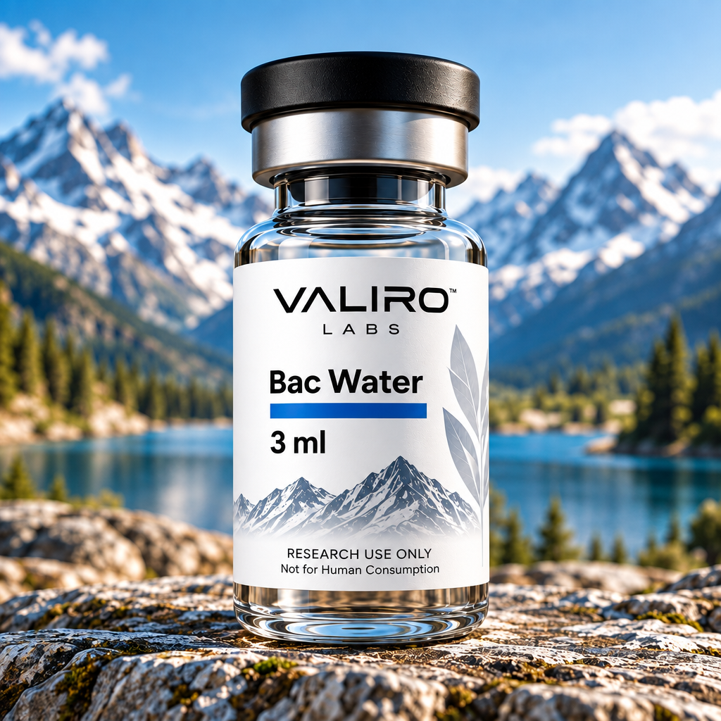 Valiro Labs BAC Water 3ml vial with mountain background