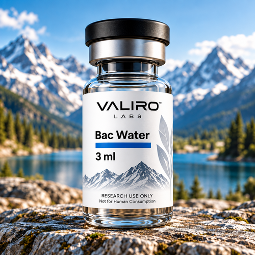 Valiro Labs BAC Water 3ml vial with mountain background